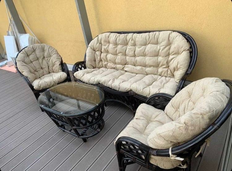 Ротанговый диван Черчилль 3-местный с бежевой подушкой — фото 8
